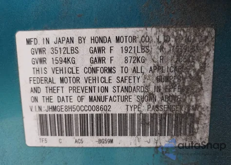 2012 Honda Fit Sport из США, поврежденный, VIN JHMGE8H50CC008602